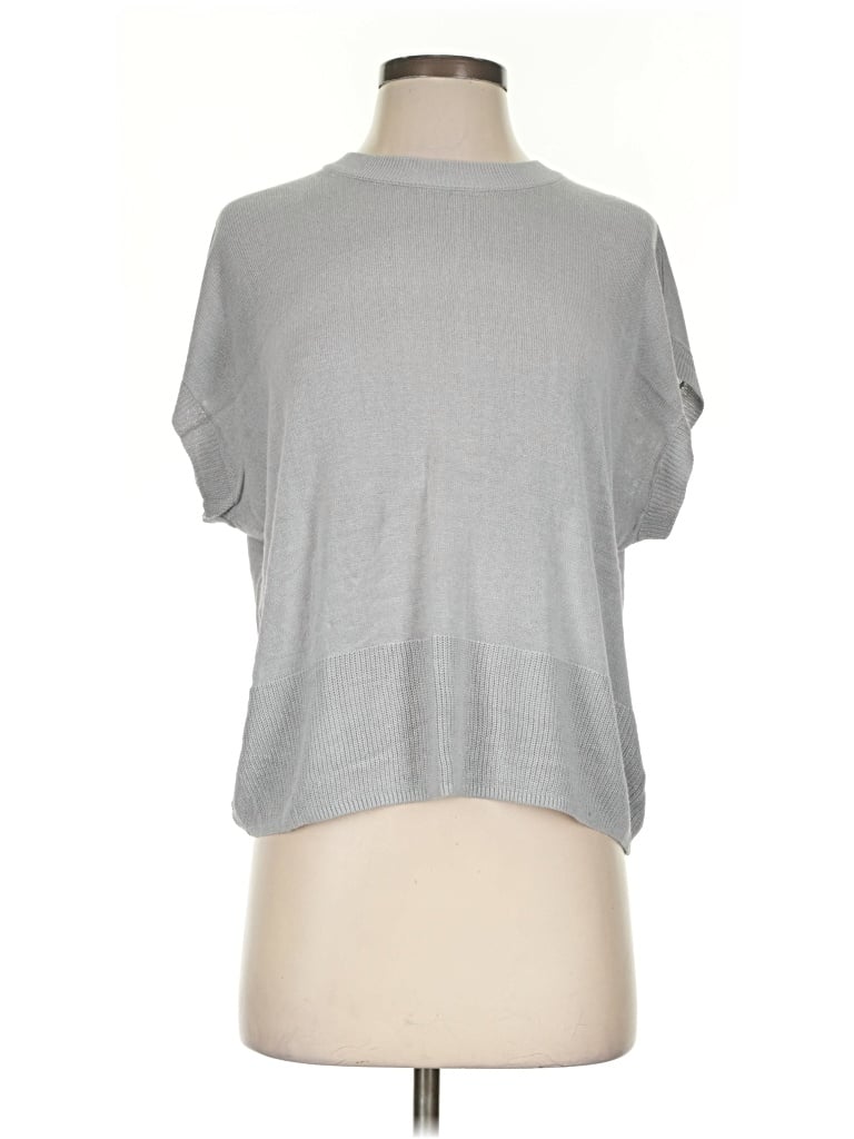 Pre-owned Halogen Short Sleeve Top Gray Mock Neckline Tops