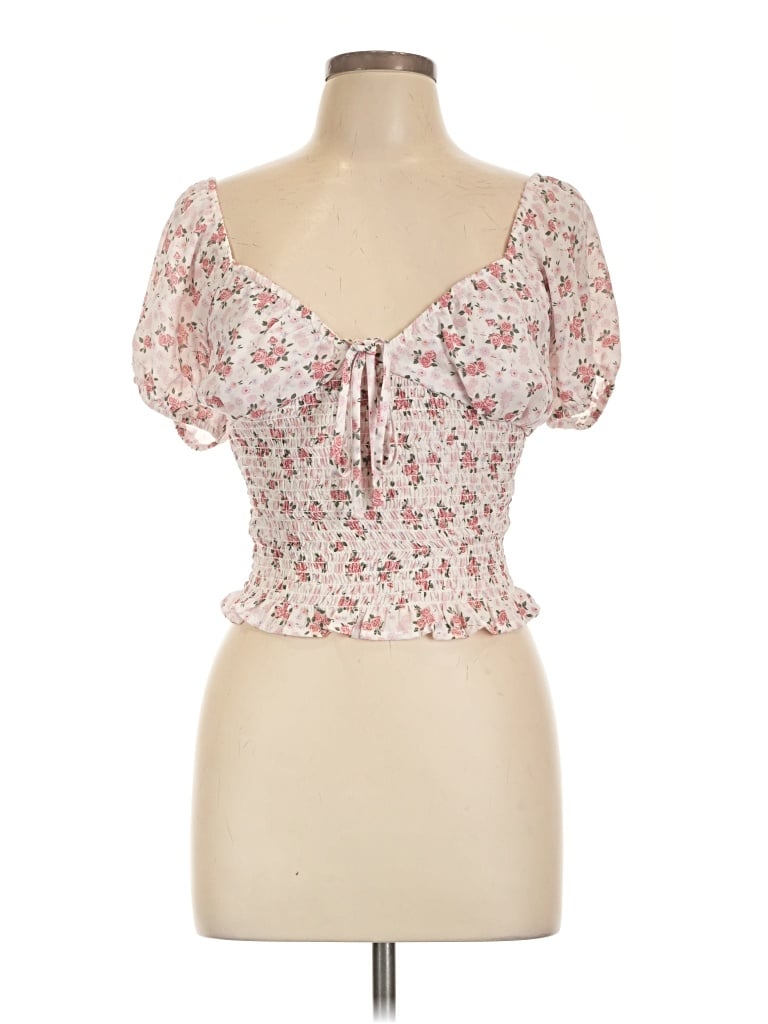 Pre-owned Active Usa Short Sleeve Blouse In Ivory