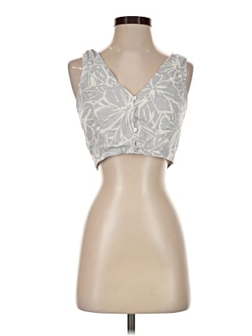 Madewell Linen-Blend Gwen Crop Vest Top in Abstract Flora (view 1)