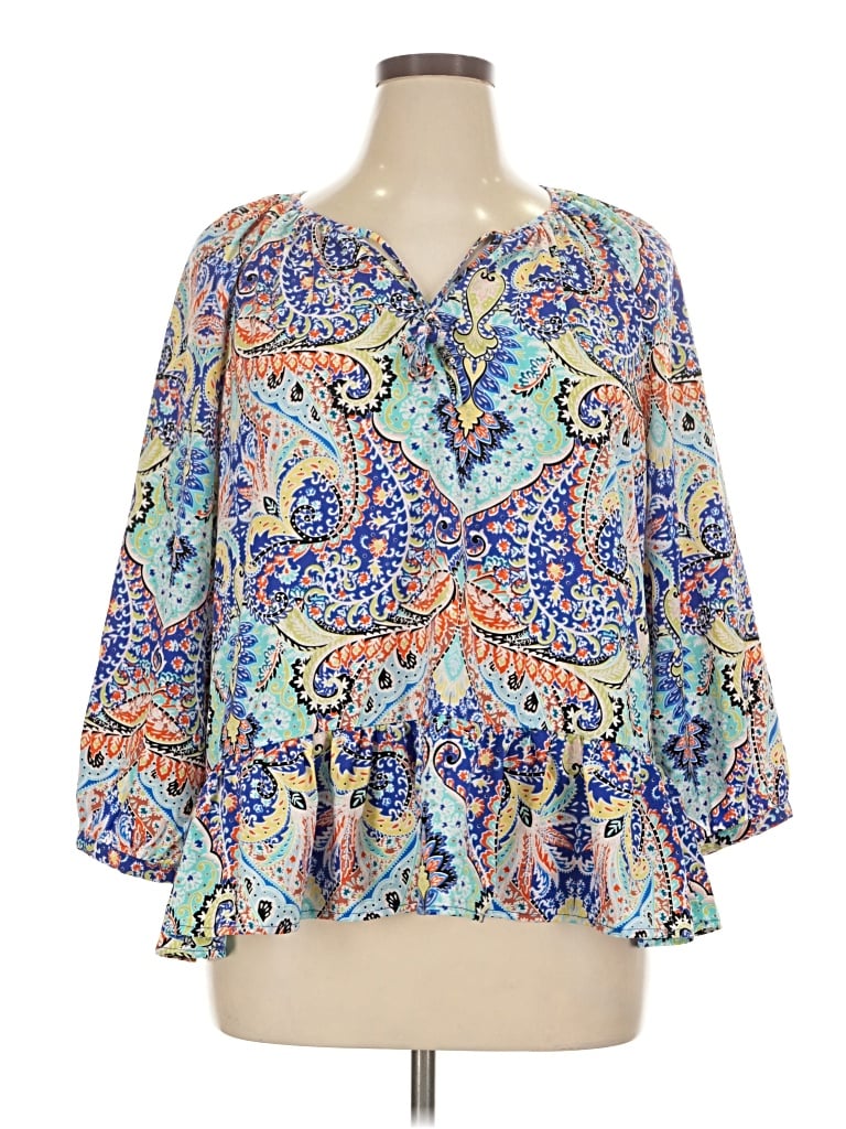 Pre-owned Cupio 3/4 Sleeve Blouse In Blue