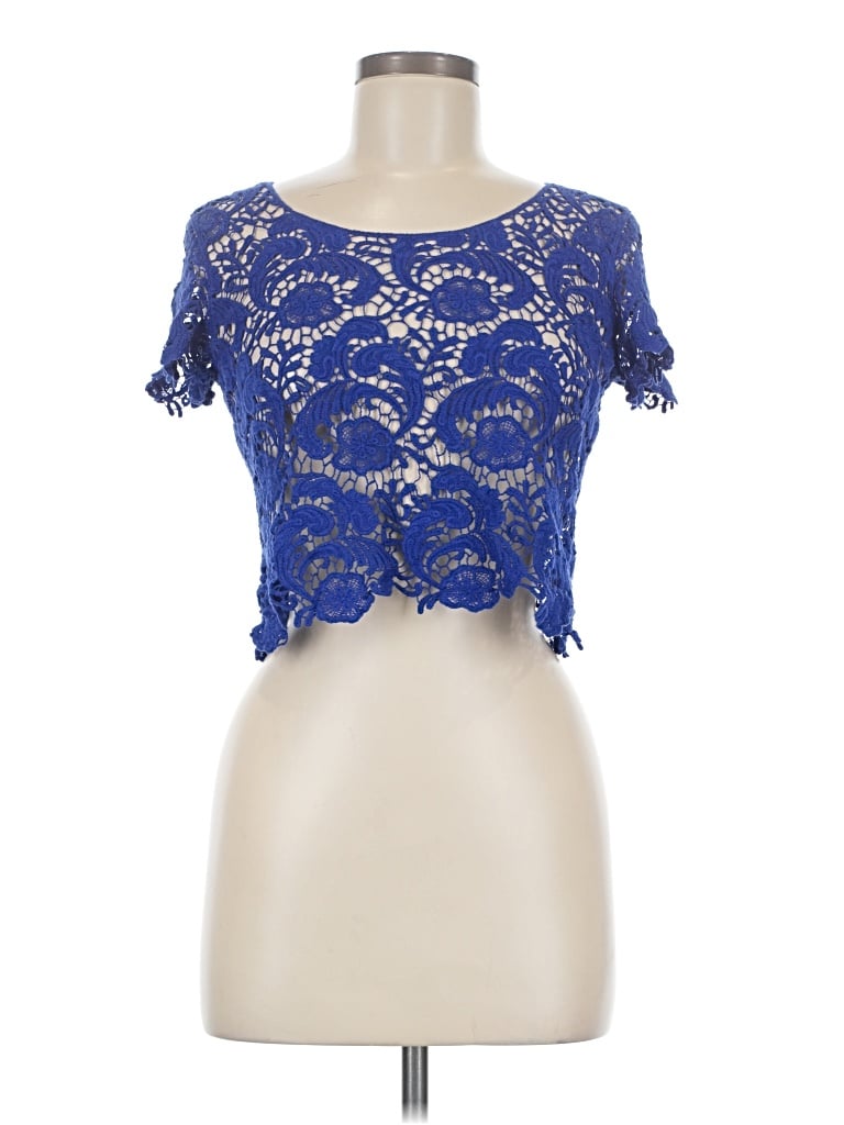 Pre-owned Intro Short Sleeve Top Blue Sweetheart Neckline Tops