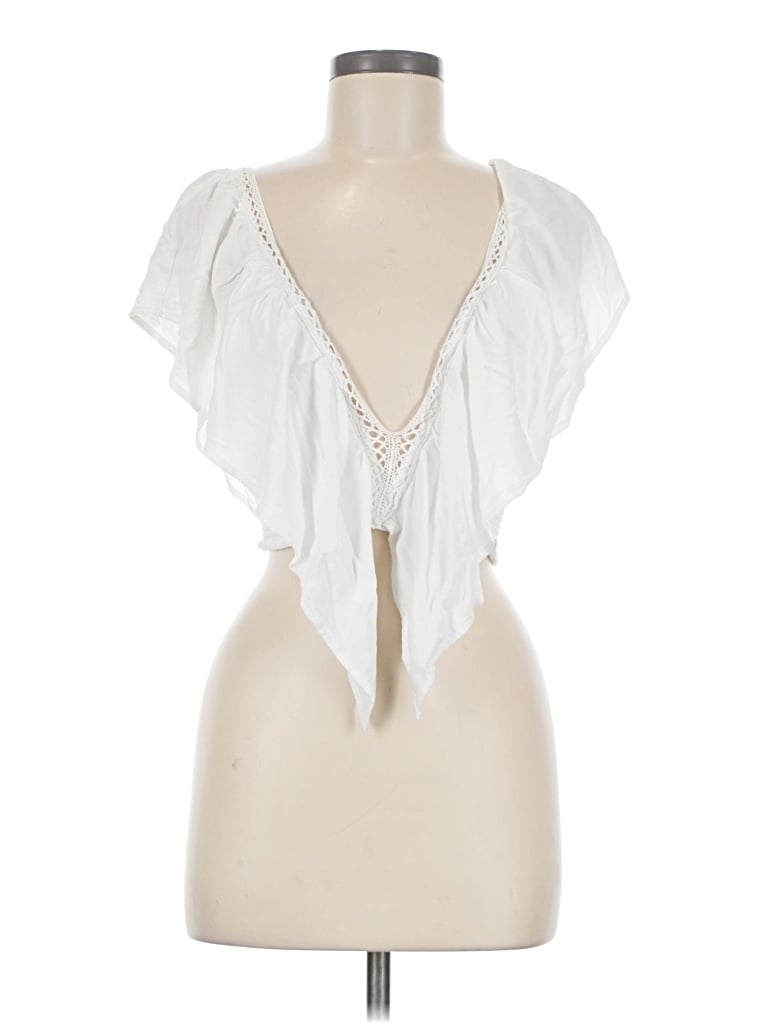 Pre-owned Olivaceous Tank Top White Plunge Neckline Tops