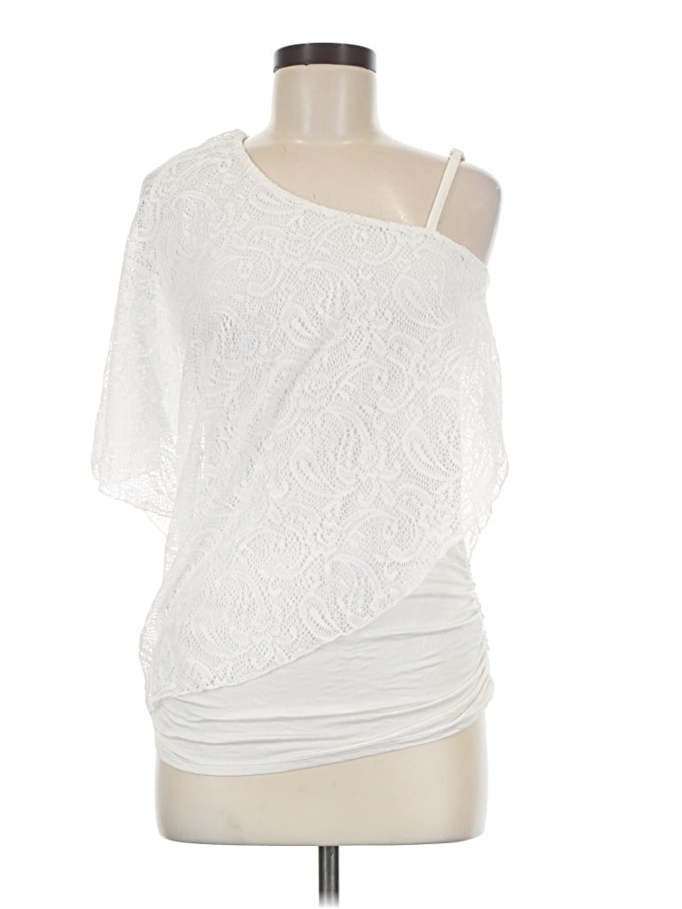 Pre-owned Studio Y Short Sleeve Top White One Shoulder Neckline Tops