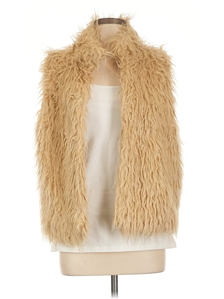 Pre-owned Valerie Stevens Faux Fur Vest In Gold