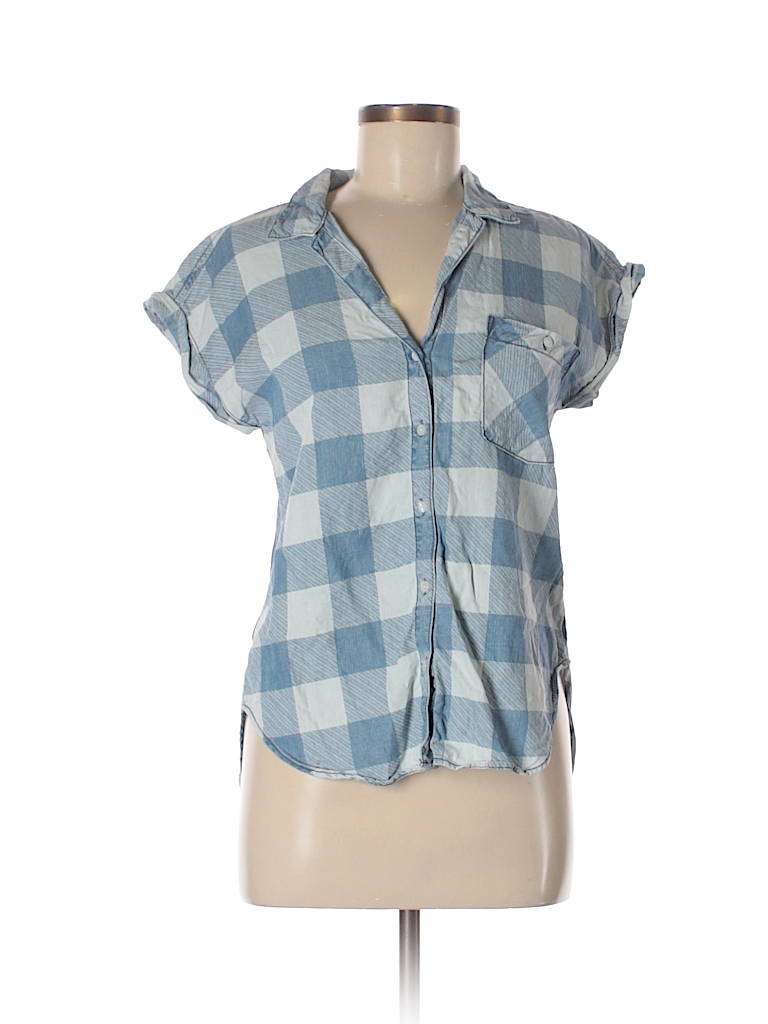 SNEAK PEEK 100% Tencel Checkered-gingham Blue Short Sleeve Button-Down ...