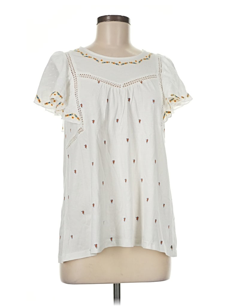 Pre-owned Fat Face Short Sleeve Blouse In Ivory