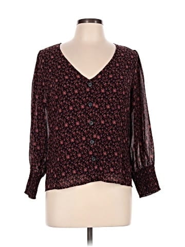 Madewell (Re)sourced Georgette Smocked-Cuff Button-Front Top in Orchard Floral (view 1)