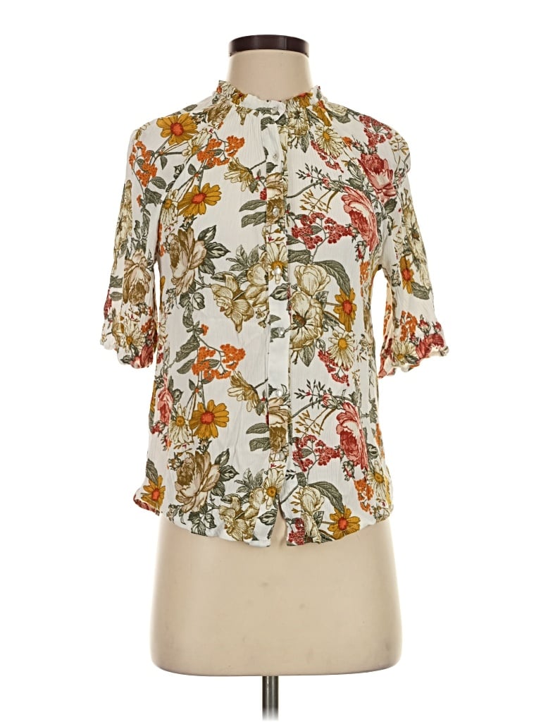 Pre-owned Olivia Grey Short Sleeve Blouse In Ivory