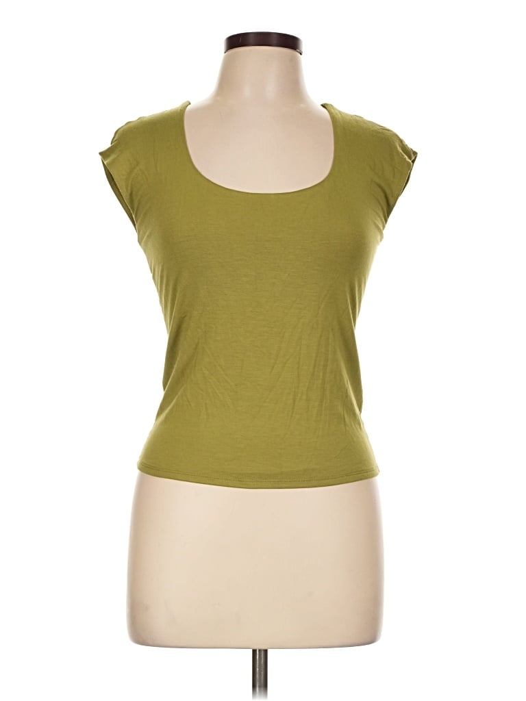 Pre-owned The Workshop Short Sleeve Top Green Scoop Neck Tops