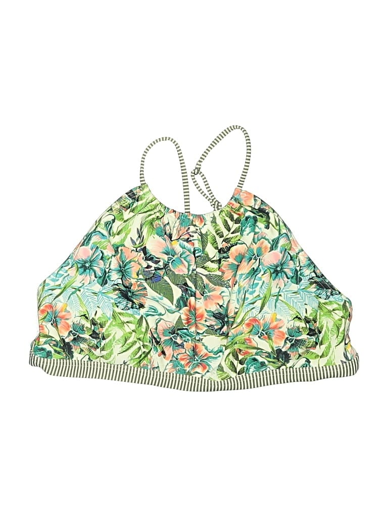 Pre-owned Prana Swimsuit Top Green Tropical Pattern Swimwear