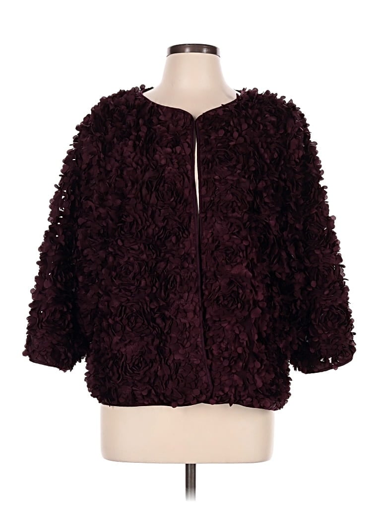 Pre-owned Chico's Faux Fur Jacket In Burgundy