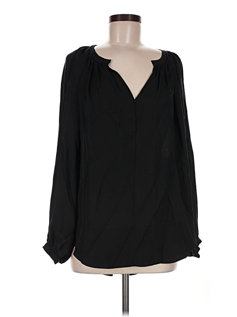 Pre-owned Tamara Mellon Long Sleeve Silk Top Black Plunge Neckline Tops
