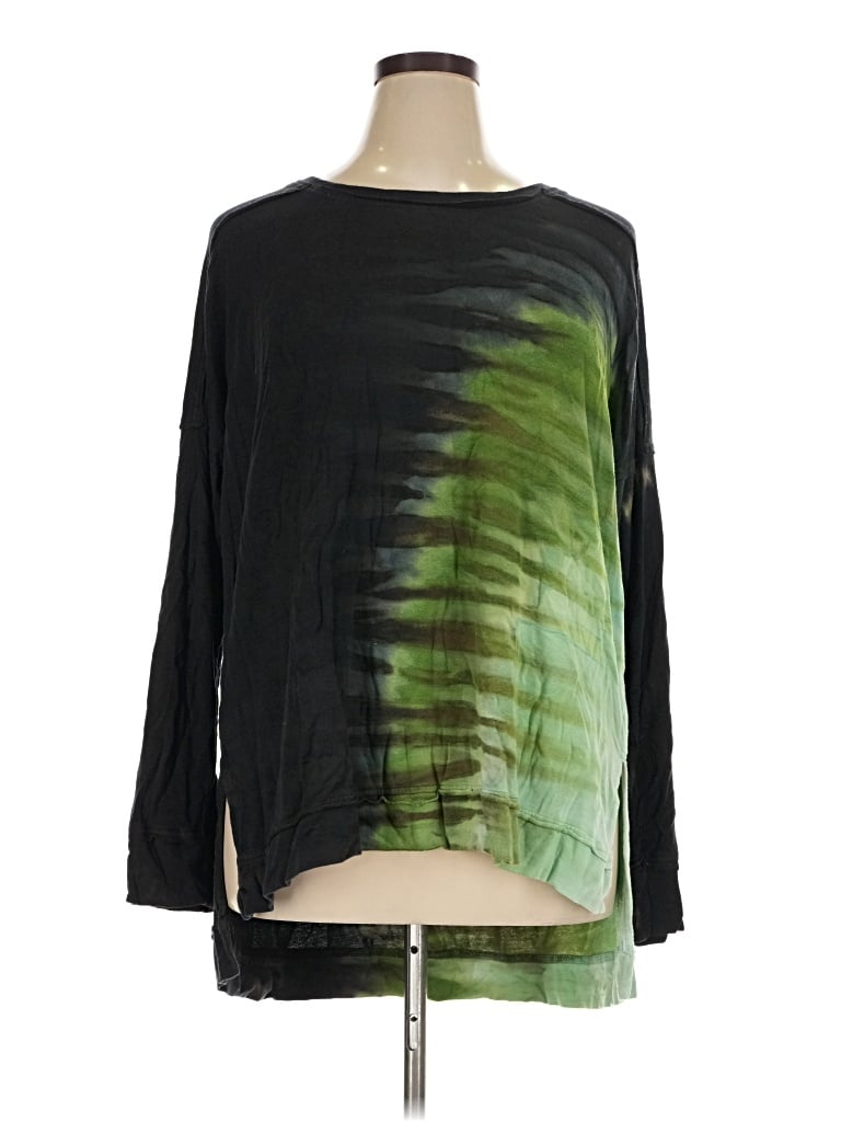 Pre-owned Cherish Long Sleeve Top Black Tie-dye Pattern Scoop Neck Tops
