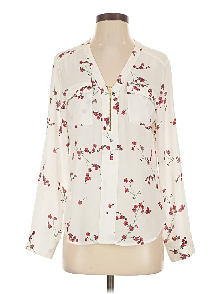 Pre-owned Express Outlet Long Sleeve Blouse In Ivory