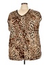 Bar III Animal Print Brown Short Sleeve Blouse Size 3X - photo 1