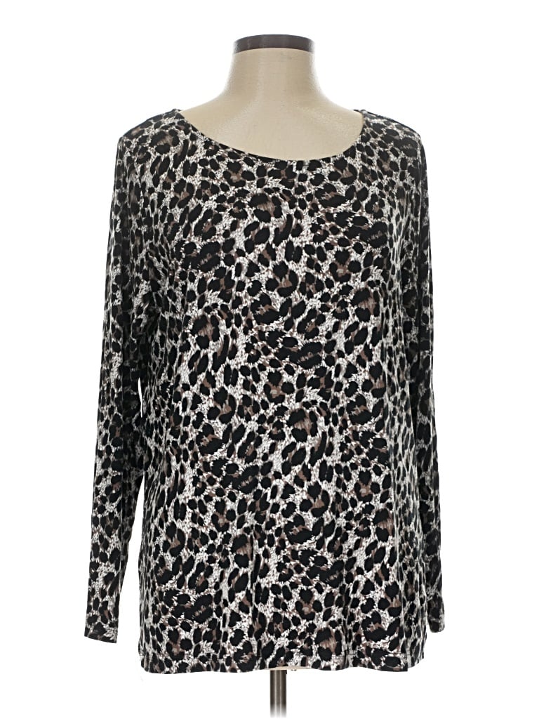 Pre-owned Mario Serrani Long Sleeve Top Silver Scoop Neck Tops