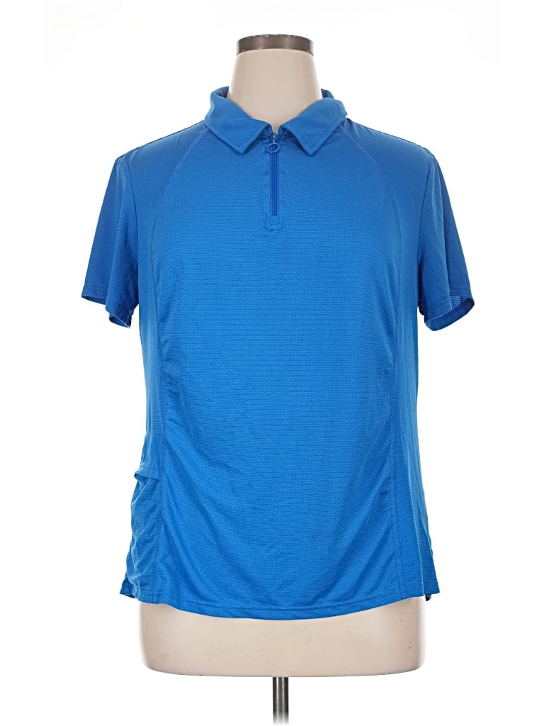 Pre-owned Jaclyn Smith Short Sleeve Top Blue Collared Neckline Tops