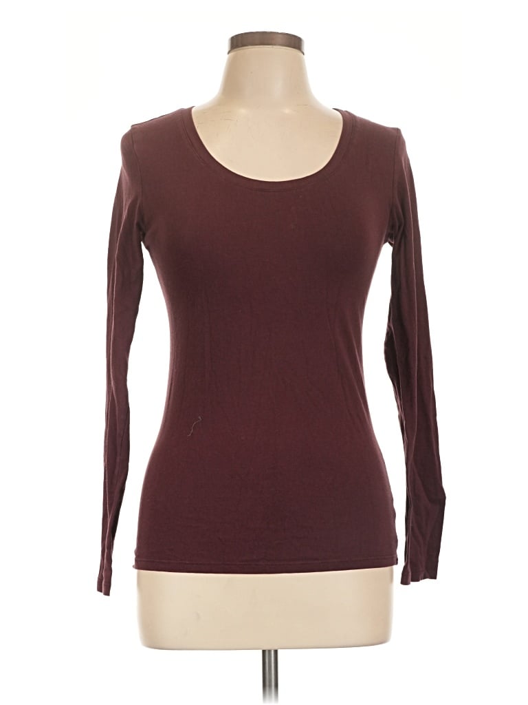 Pre-owned Active Basic Long Sleeve T-shirt In Burgundy