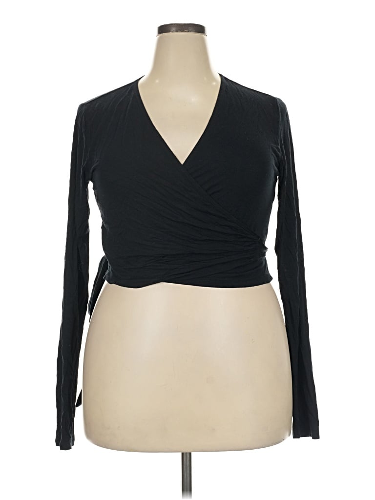 Pre-owned Joylab Long Sleeve Top Black Plunge Neckline Tops