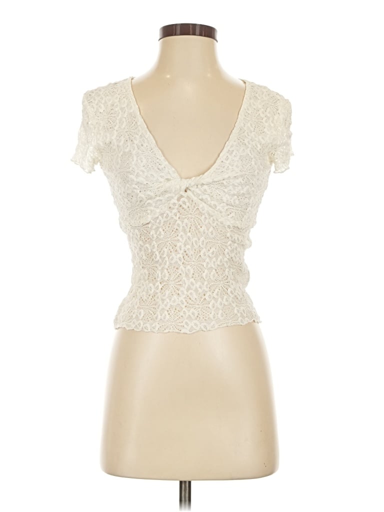 Pre-owned Kimchi Blue Short Sleeve Top Ivory Sweetheart Neckline Tops