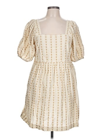 Madewell Square-Neck Puff-Sleeve Dress in Jacquard Stripe (view 1)