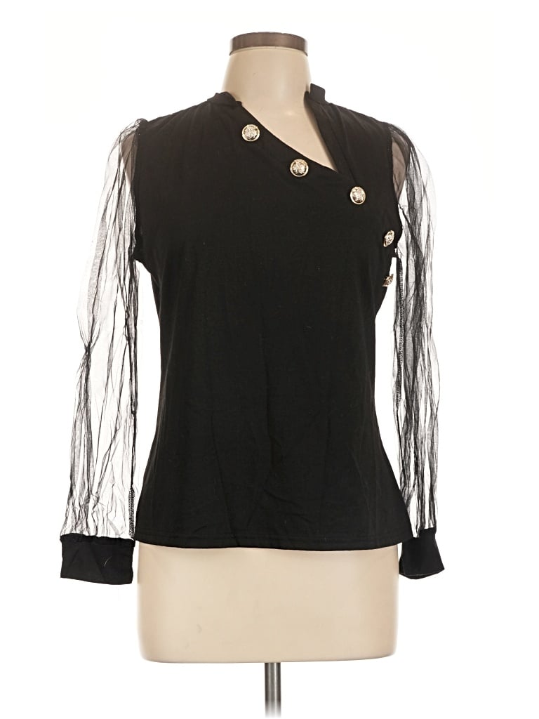 Pre-owned Chicme Long Sleeve Blouse In Black