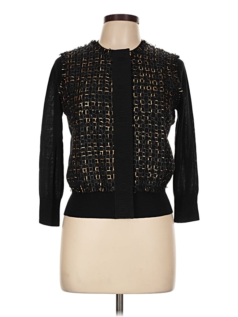 Pre-owned Per Se By Carlisle Silk Cardigan Sweater In Black
