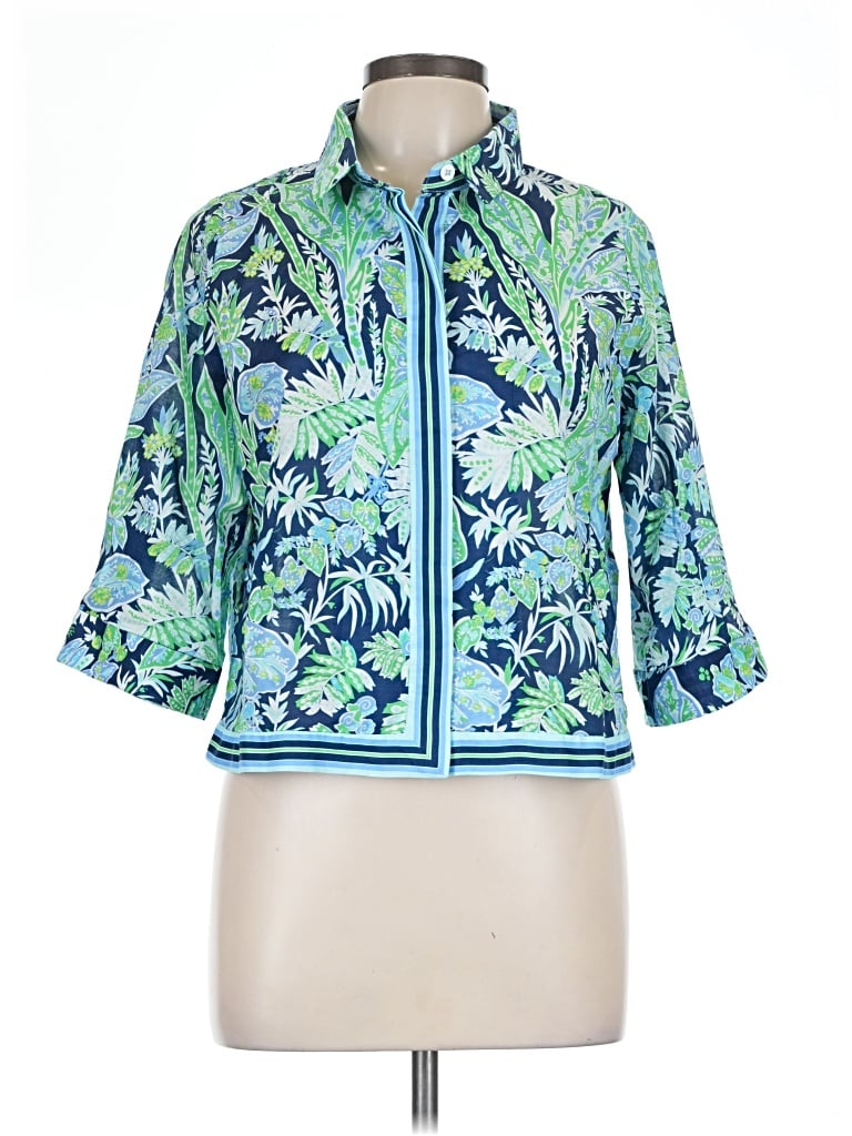 Pre-owned Gretchen Scott Designs 3/4 Sleeve Blouse In Blue