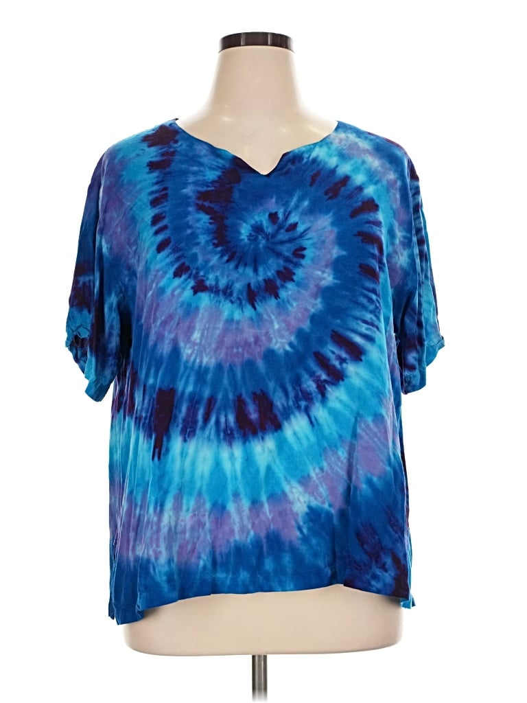 Pre-owned Harmony Short Sleeve Top Blue Tie-dye Pattern V-neck Tops