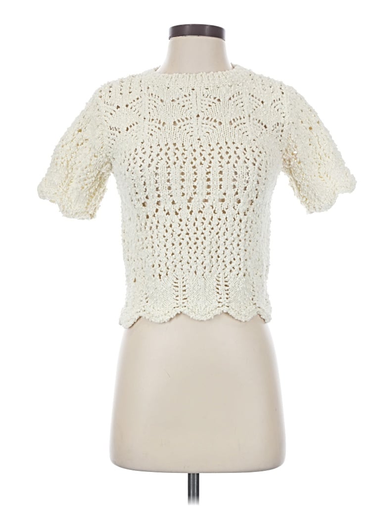 Pre-owned Bluivy Short Sleeve Top Ivory Sweetheart Neckline Tops