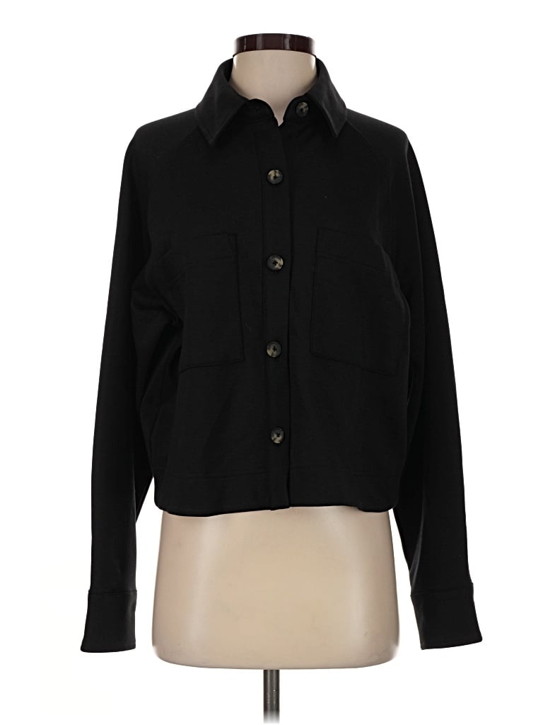 Pre-owned Athleta Long Sleeve Button Down Shirt In Black