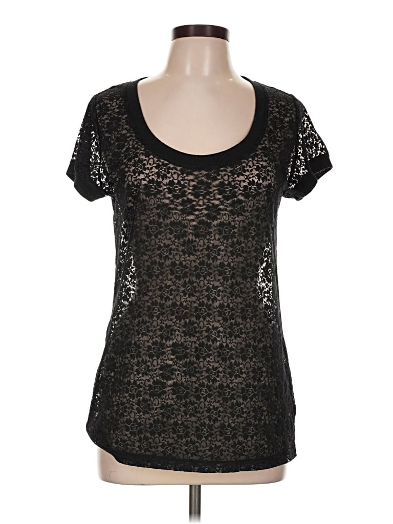 Pre-owned Decree Short Sleeve Top Black Scoop Neck Tops
