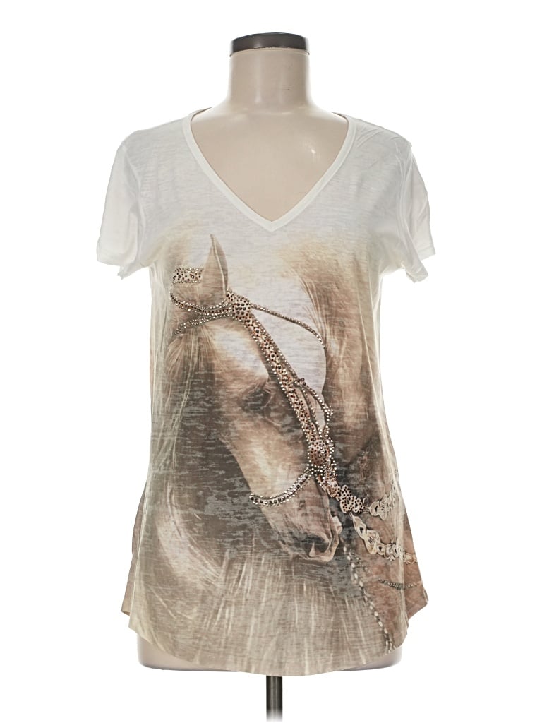 Pre-owned Reba Short Sleeve Top Ivory V-neck Tops
