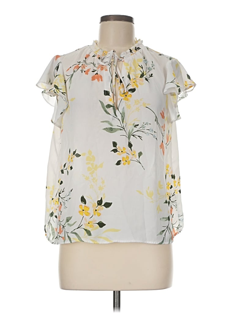 Pre-owned 14th & Union Short Sleeve Blouse In Ivory
