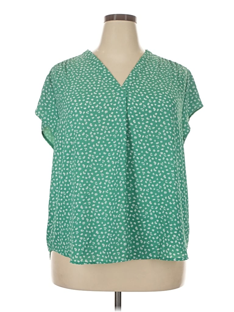 Pre-owned Monday Fun Short Sleeve Blouse In Green