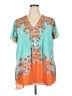 Rose + Olive 100% Polyester Teal Short Sleeve Blouse Size 2X - photo 1