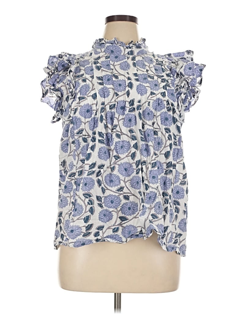 Pre-owned Victoria Dunn Tank Top Blue Ruffles Neckline Tops