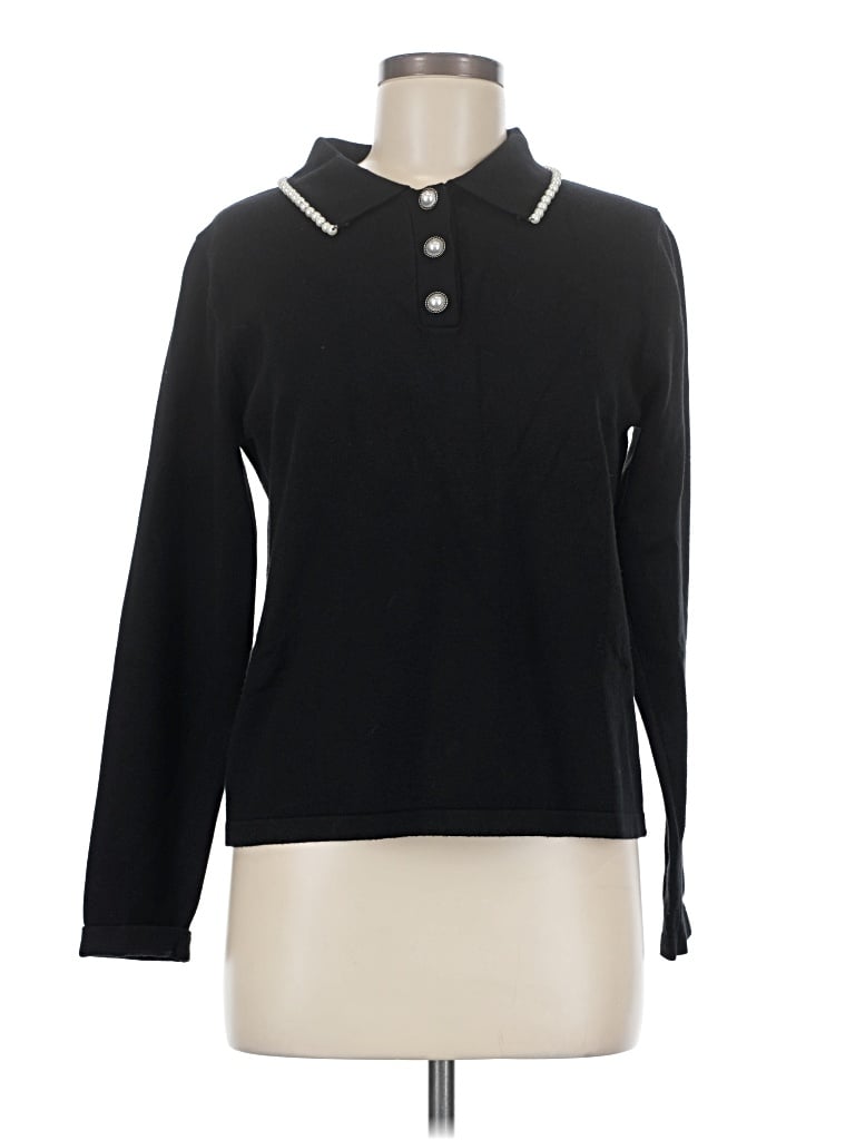 Pre-owned Liv Long Sleeve Top Black Collared Neckline Tops