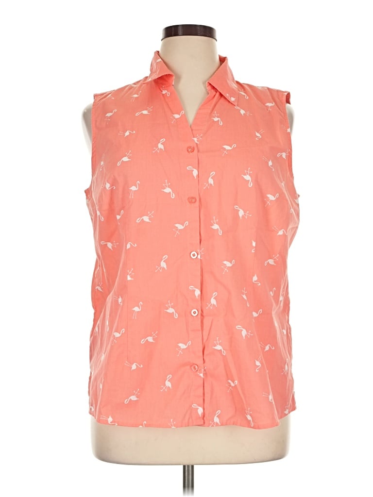 Pre-owned Basic Editions Sleeveless Button Down Shirt In Orange