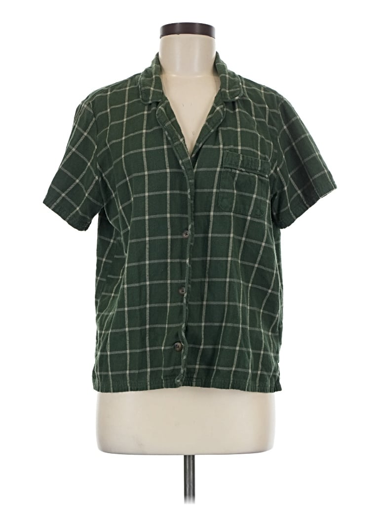 Pre-owned Pact Short Sleeve Button Down Shirt In Green