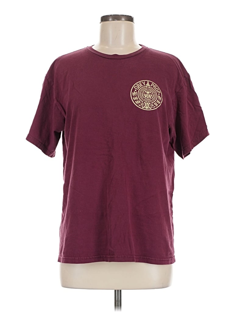 Pre-owned Obey Short Sleeve T-shirt In Burgundy