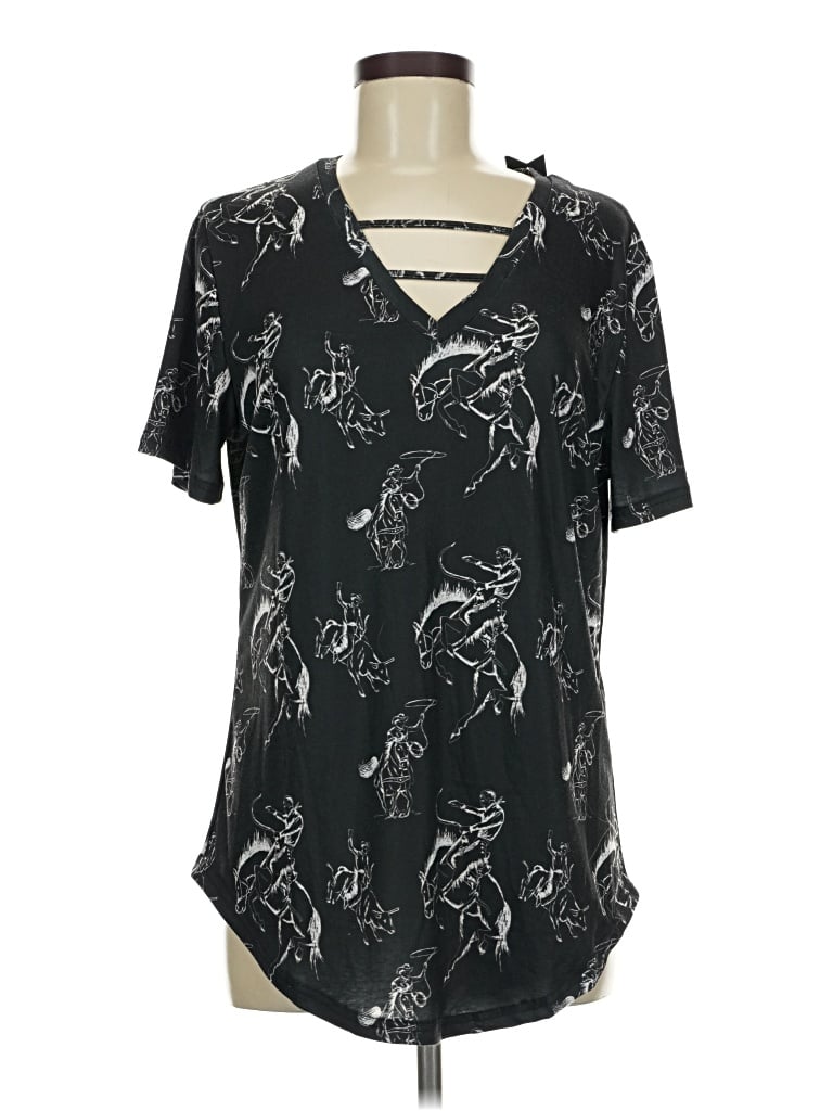Pre-owned Crazy Train Short Sleeve Blouse In Black