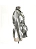 Avec Les Filles 100% Polyurethane Metallic Silver Raincoat Size M - photo 4