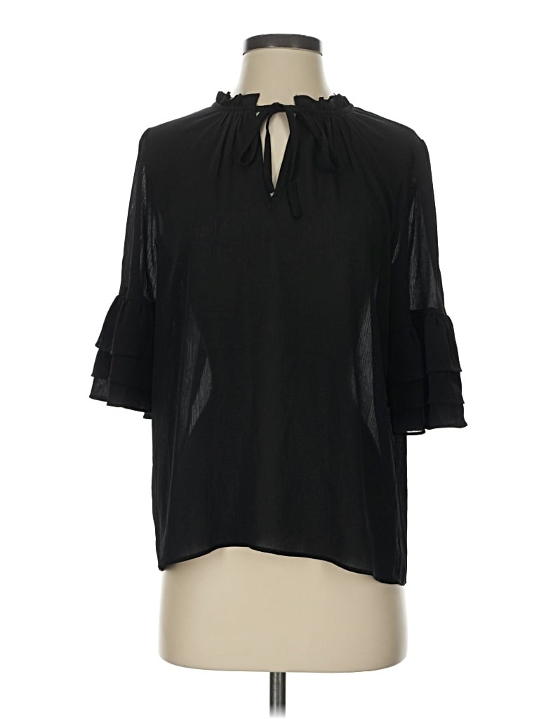 Pre-owned Olivia Grey 3/4 Sleeve Blouse In Black