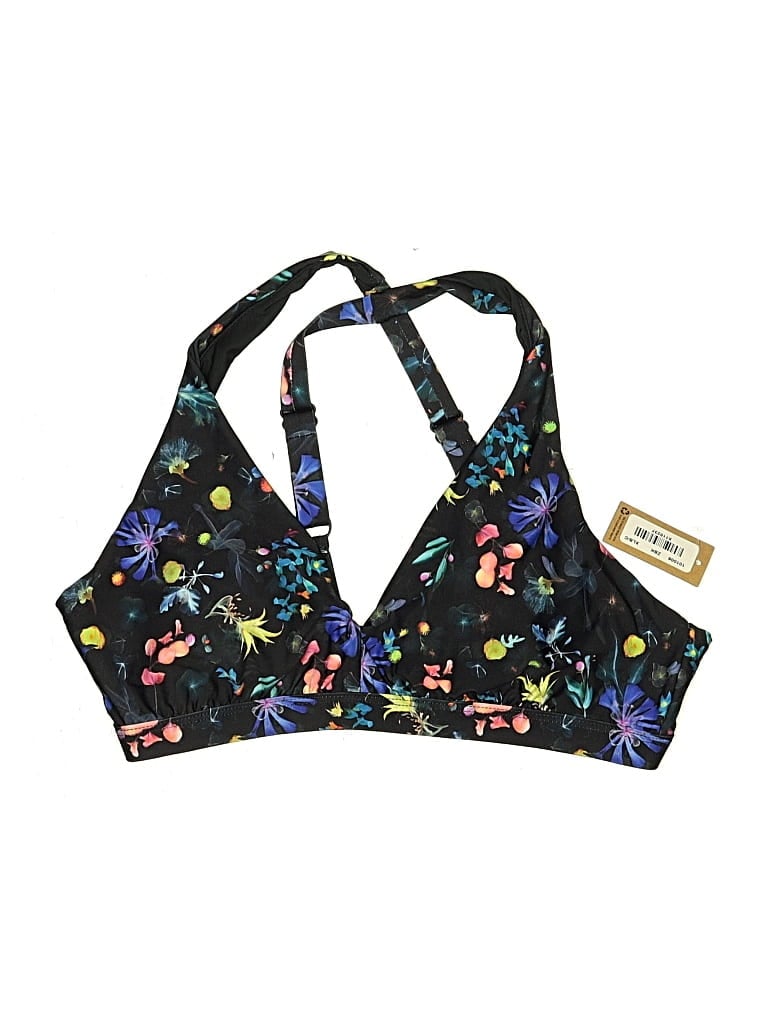 Title Nine Swimsuit Top Black Tropical Pattern Halter Neckline Swimwear