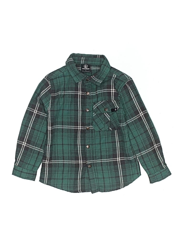 Pre-owned Volcom Kids' Long Sleeve Button Down Shirt In Green