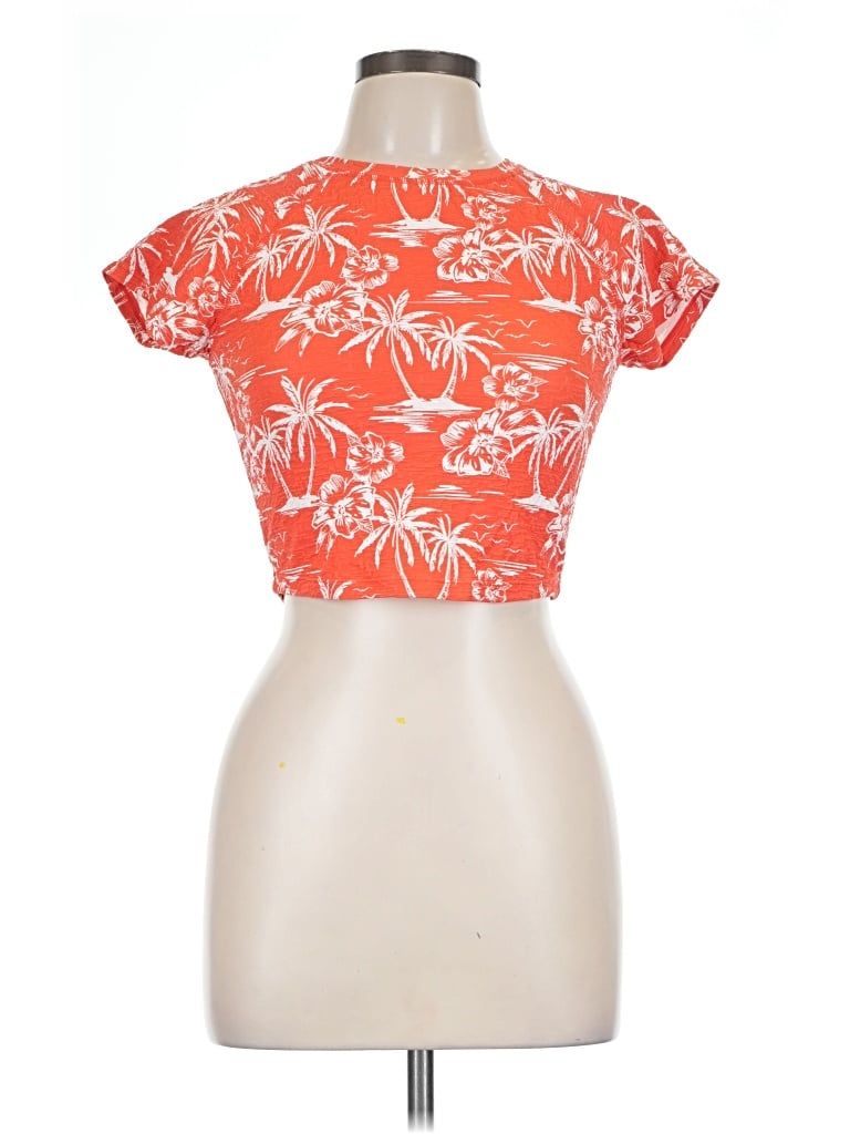 Pre-owned Roxy Short Sleeve Top Orange Sweetheart Neckline Tops