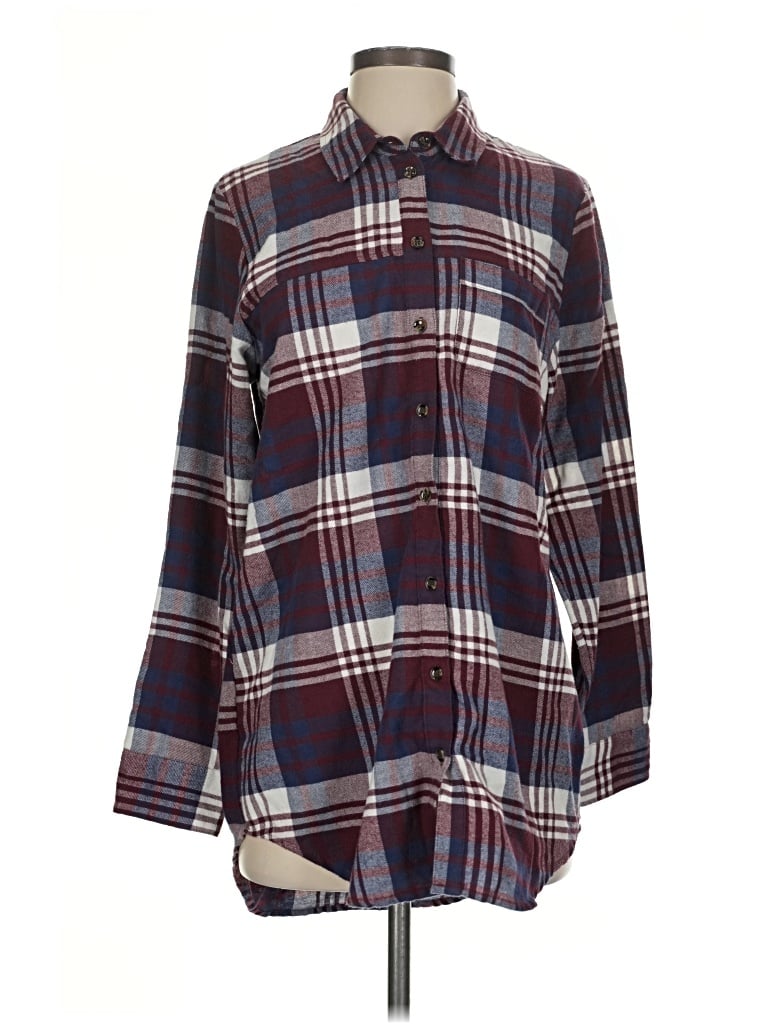 Pre-owned Free Press Long Sleeve Button Down Shirt In Burgundy