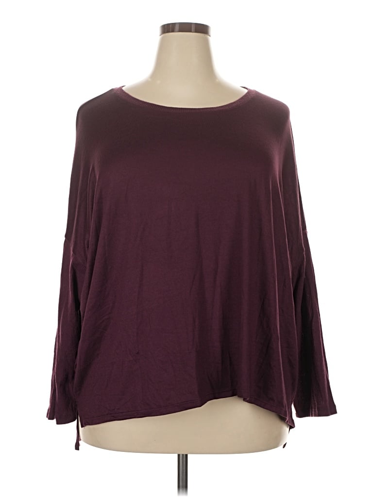 Pre-owned Joyspun 3/4 Sleeve T-shirt In Burgundy