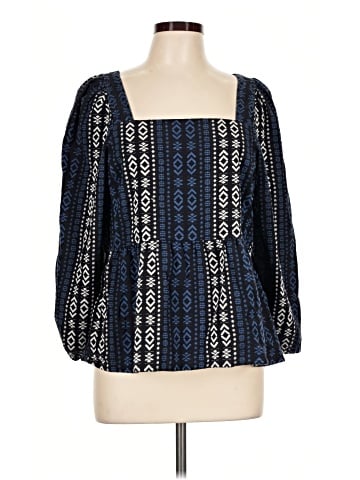 Madewell Lightspun Millbrook Puff-Sleeve Peplum Top in Geo Print (view 1)